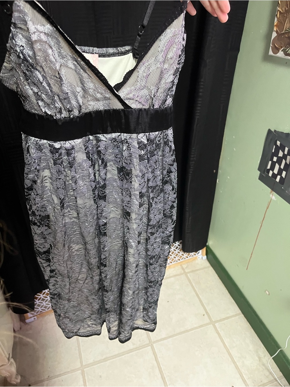 Candie's Black and Light Gray Lace Slip Dress